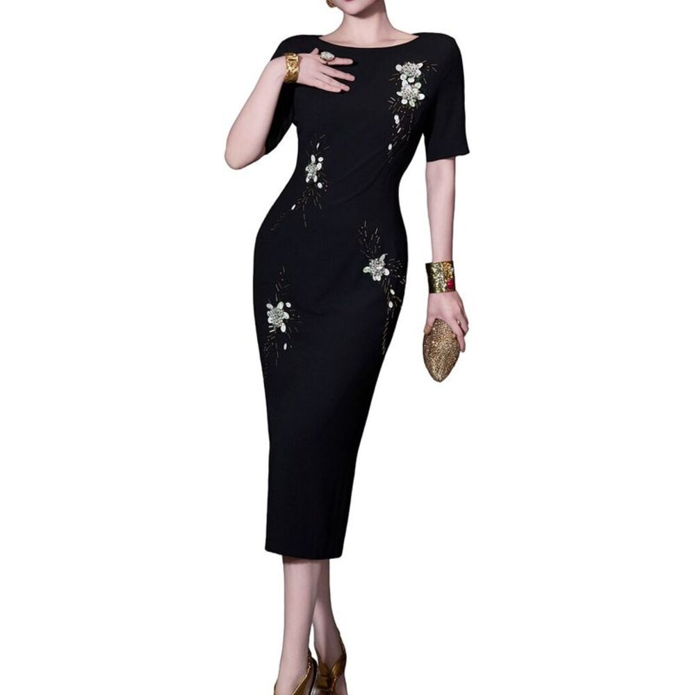 Burryco Womens Short Sleeve Midi Dress, Black